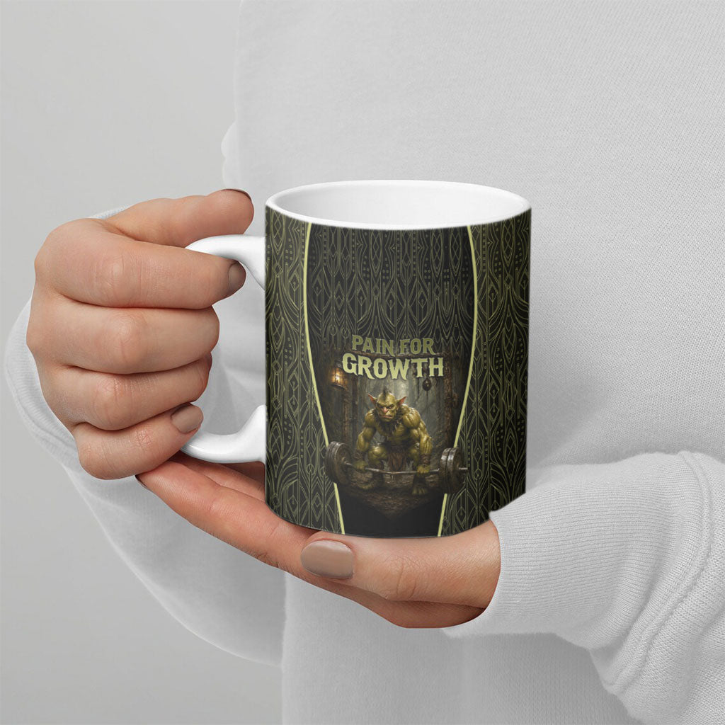 Personalized Muscular Goblin Weightlifting Ceramic Mug Pain For Growth Dark Fantasy Gym Graphic