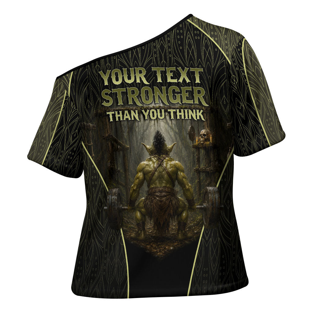 Personalized Muscular Goblin Weightlifting Cross Shoulder Shirt Pain For Growth Dark Fantasy Gym Graphic