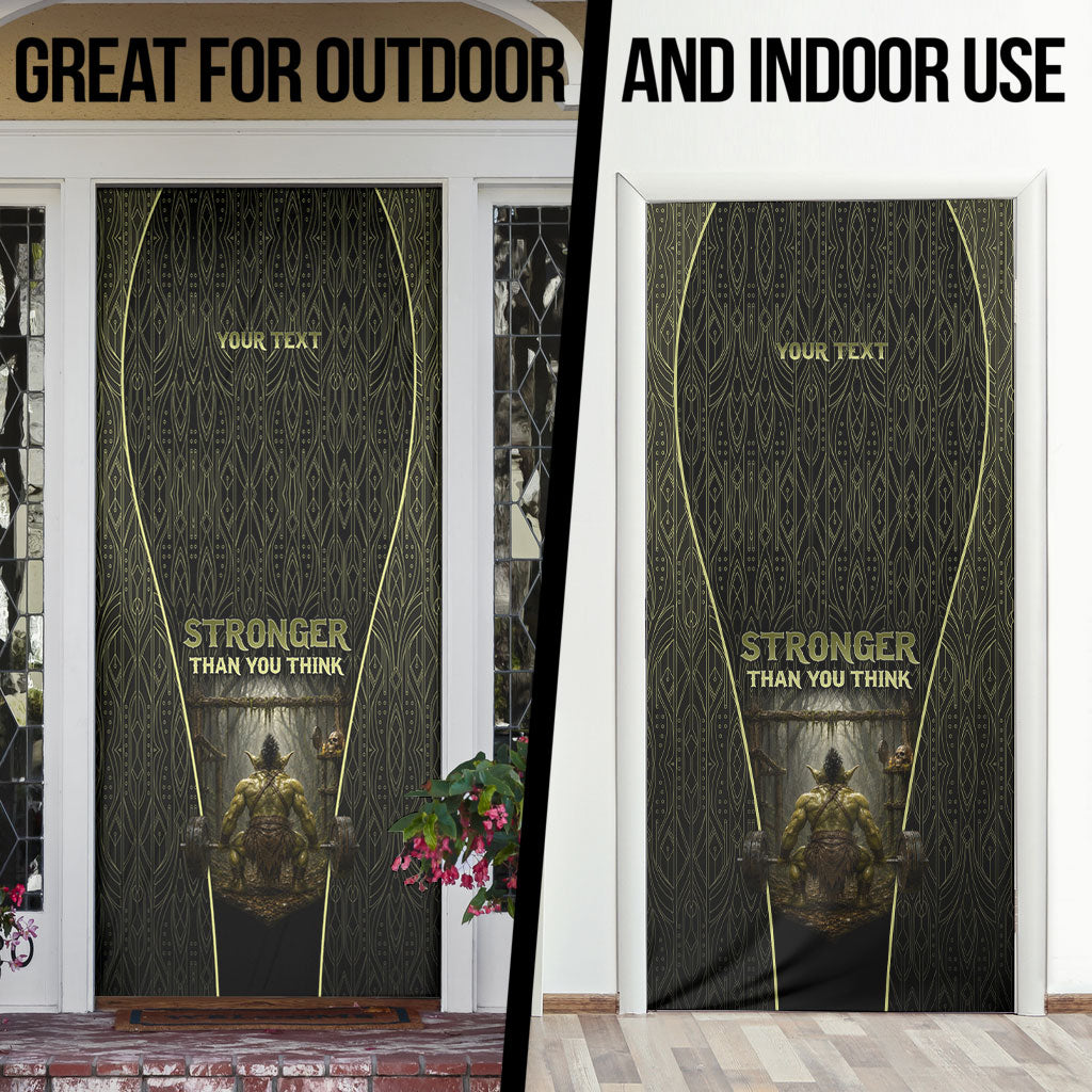 Personalized Muscular Goblin Weightlifting Door Cover Pain For Growth Dark Fantasy Gym Graphic