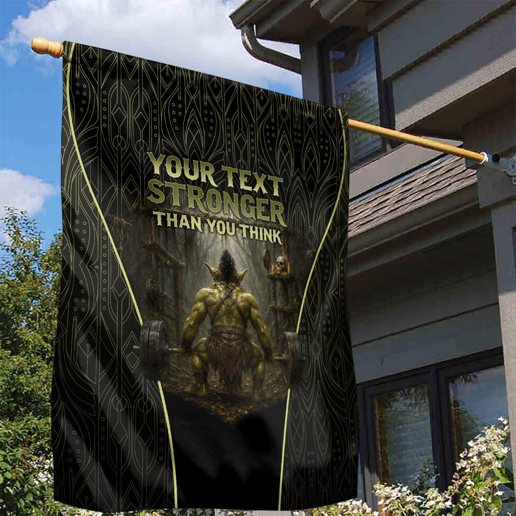 Personalized Muscular Goblin Weightlifting Garden Flag Pain For Growth Dark Fantasy Gym Graphic