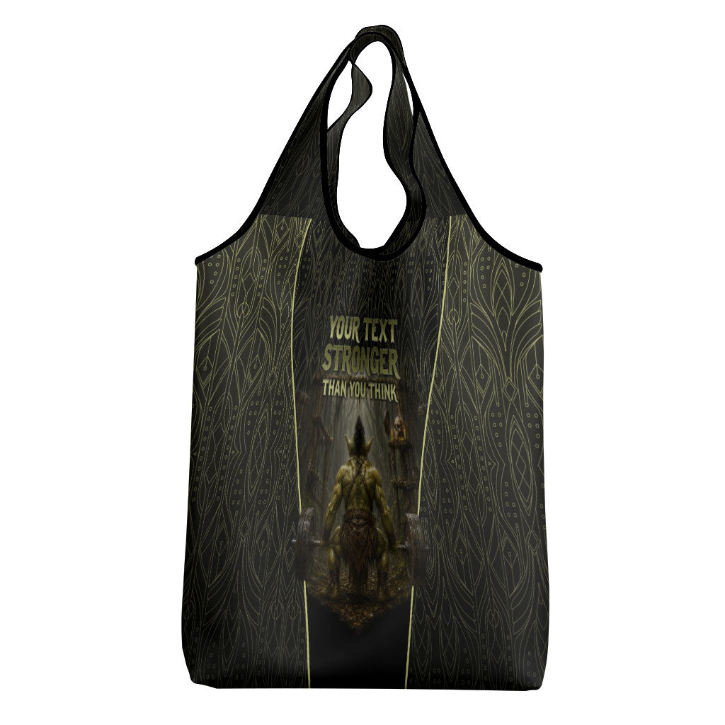 Personalized Muscular Goblin Weightlifting Grocery Bag Pain For Growth Dark Fantasy Gym Graphic