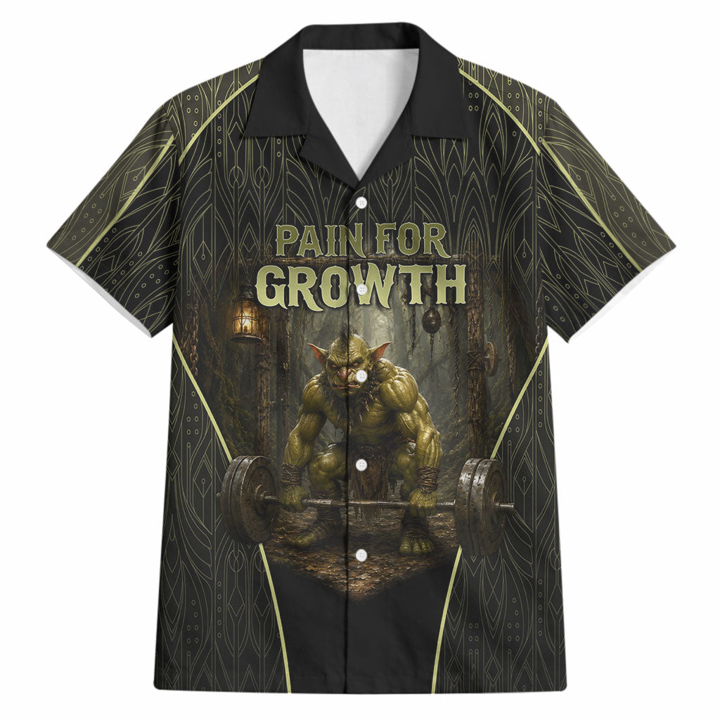 Personalized Muscular Goblin Weightlifting Hawaiian Shirt Pain For Growth Dark Fantasy Gym Graphic