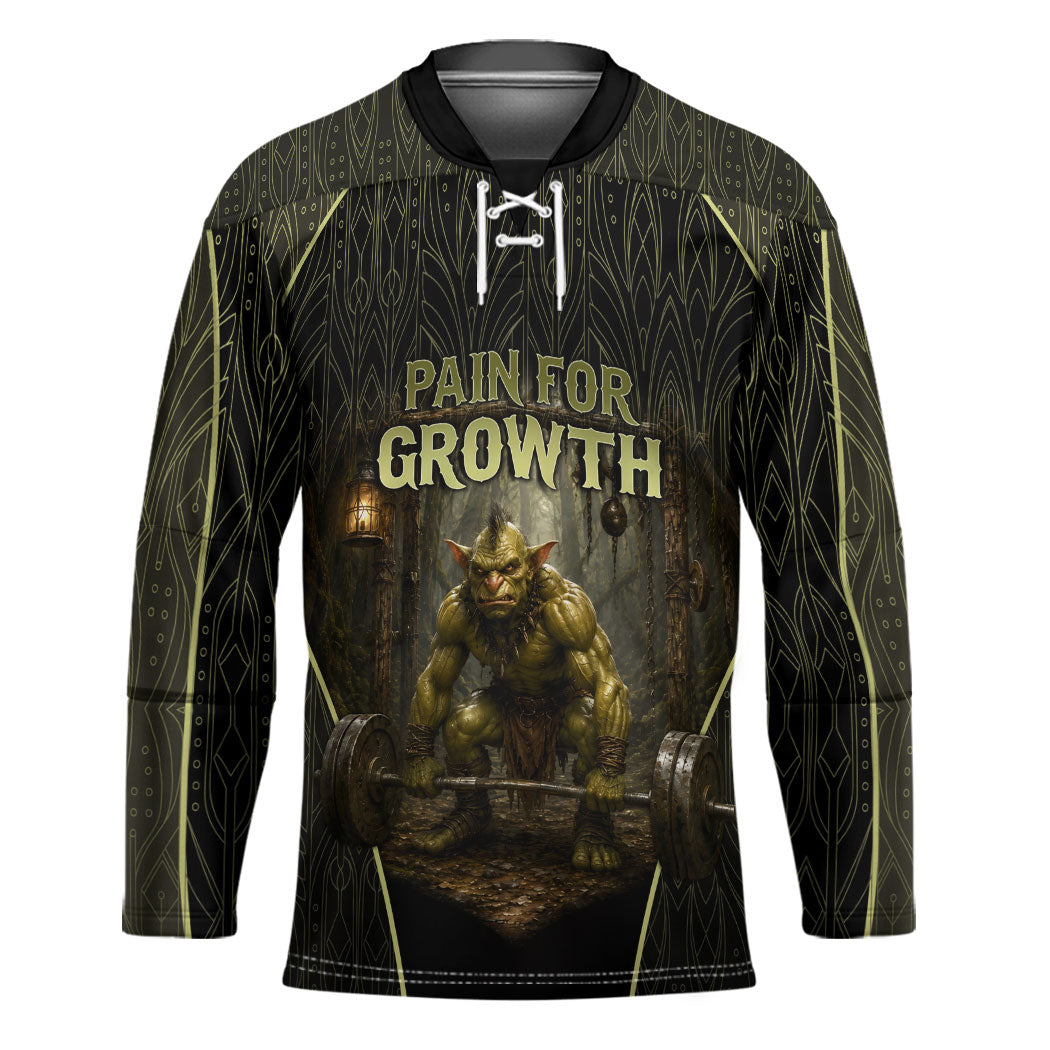 Personalized Muscular Goblin Weightlifting Hockey Jersey Pain For Growth Dark Fantasy Gym Graphic