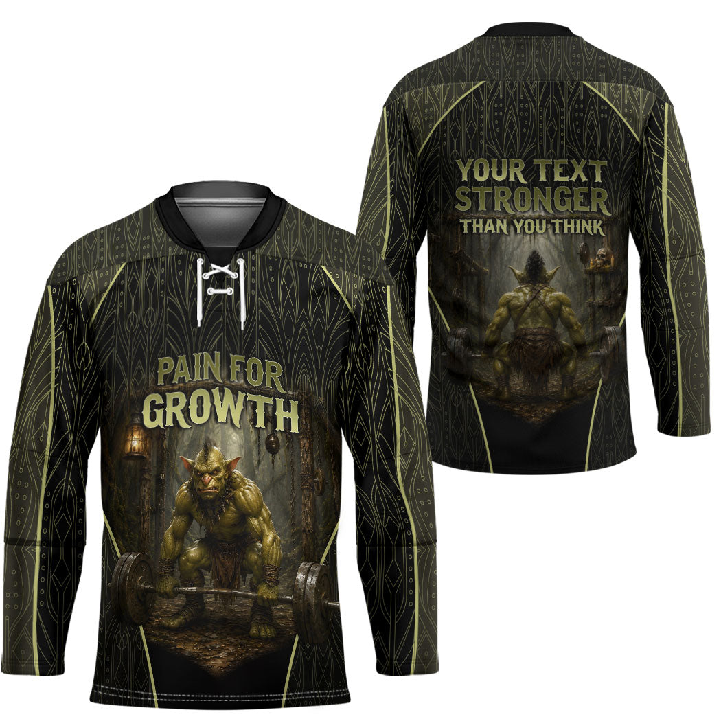 Personalized Muscular Goblin Weightlifting Hockey Jersey Pain For Growth Dark Fantasy Gym Graphic