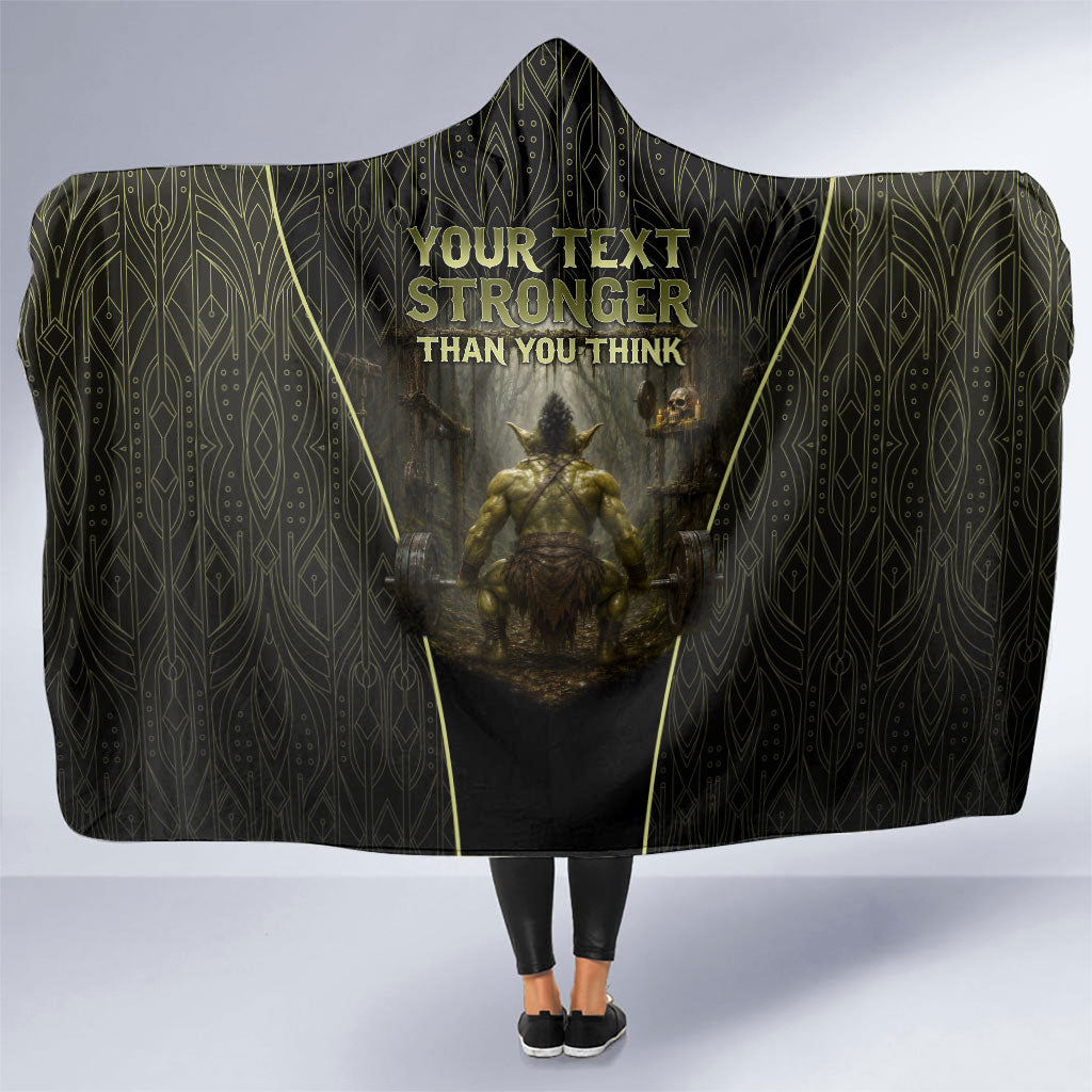 Personalized Muscular Goblin Weightlifting Hooded Blanket Pain For Growth Dark Fantasy Gym Graphic