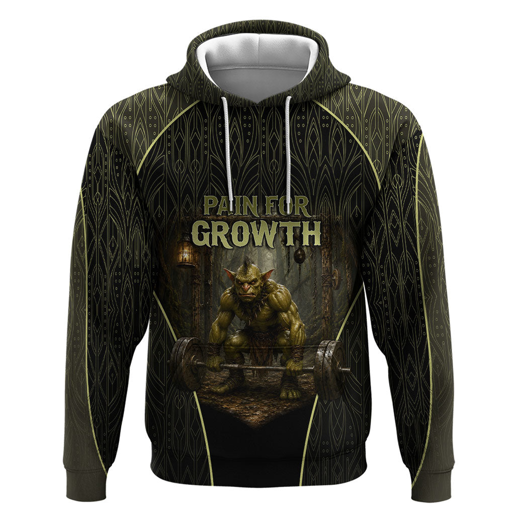 Personalized Muscular Goblin Weightlifting Hoodie Pain For Growth Dark Fantasy Gym Graphic