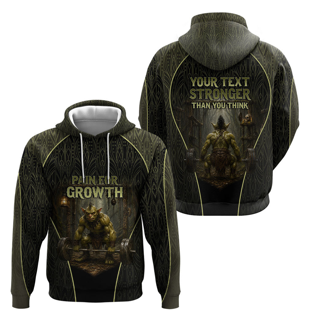 Personalized Muscular Goblin Weightlifting Hoodie Pain For Growth Dark Fantasy Gym Graphic