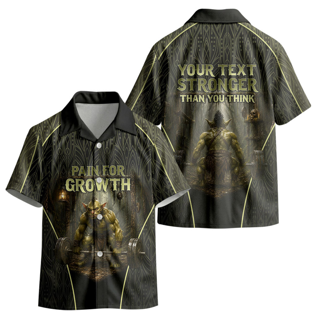Personalized Muscular Goblin Weightlifting Kid Hawaiian Shirt Pain For Growth Dark Fantasy Gym Graphic