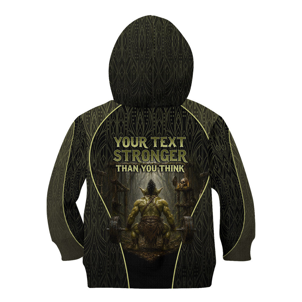 Personalized Muscular Goblin Weightlifting Kid Hoodie Pain For Growth Dark Fantasy Gym Graphic