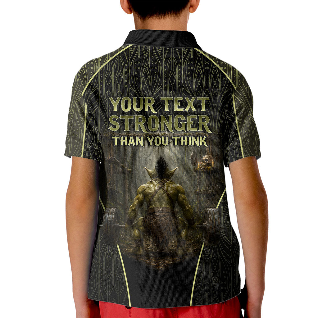 Personalized Muscular Goblin Weightlifting Kid Polo Shirt Pain For Growth Dark Fantasy Gym Graphic