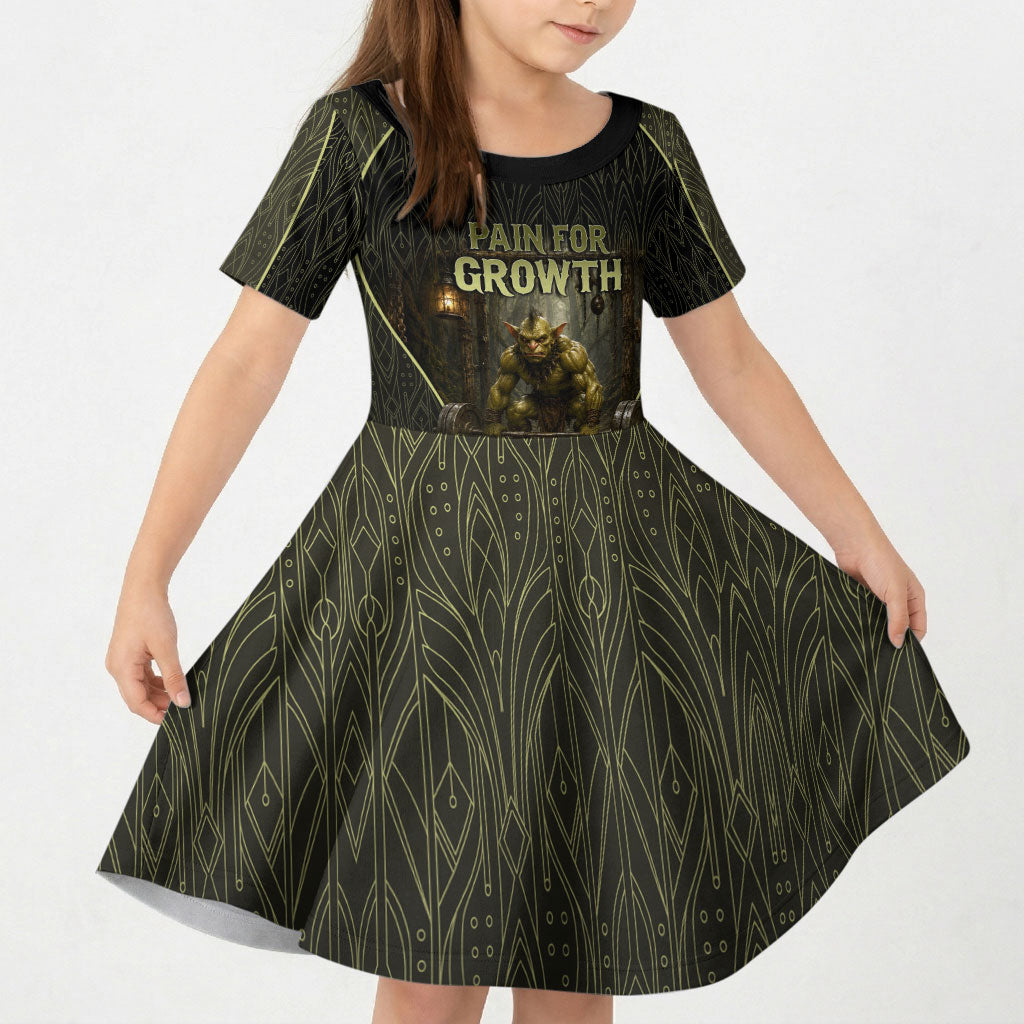 Personalized Muscular Goblin Weightlifting Kid Short Sleeve Dress Pain For Growth Dark Fantasy Gym Graphic