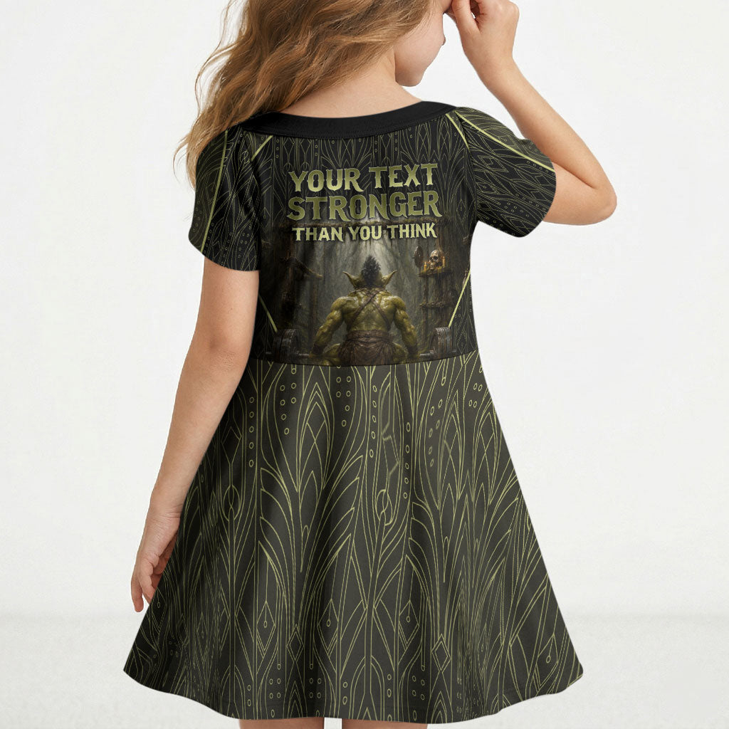 Personalized Muscular Goblin Weightlifting Kid Short Sleeve Dress Pain For Growth Dark Fantasy Gym Graphic