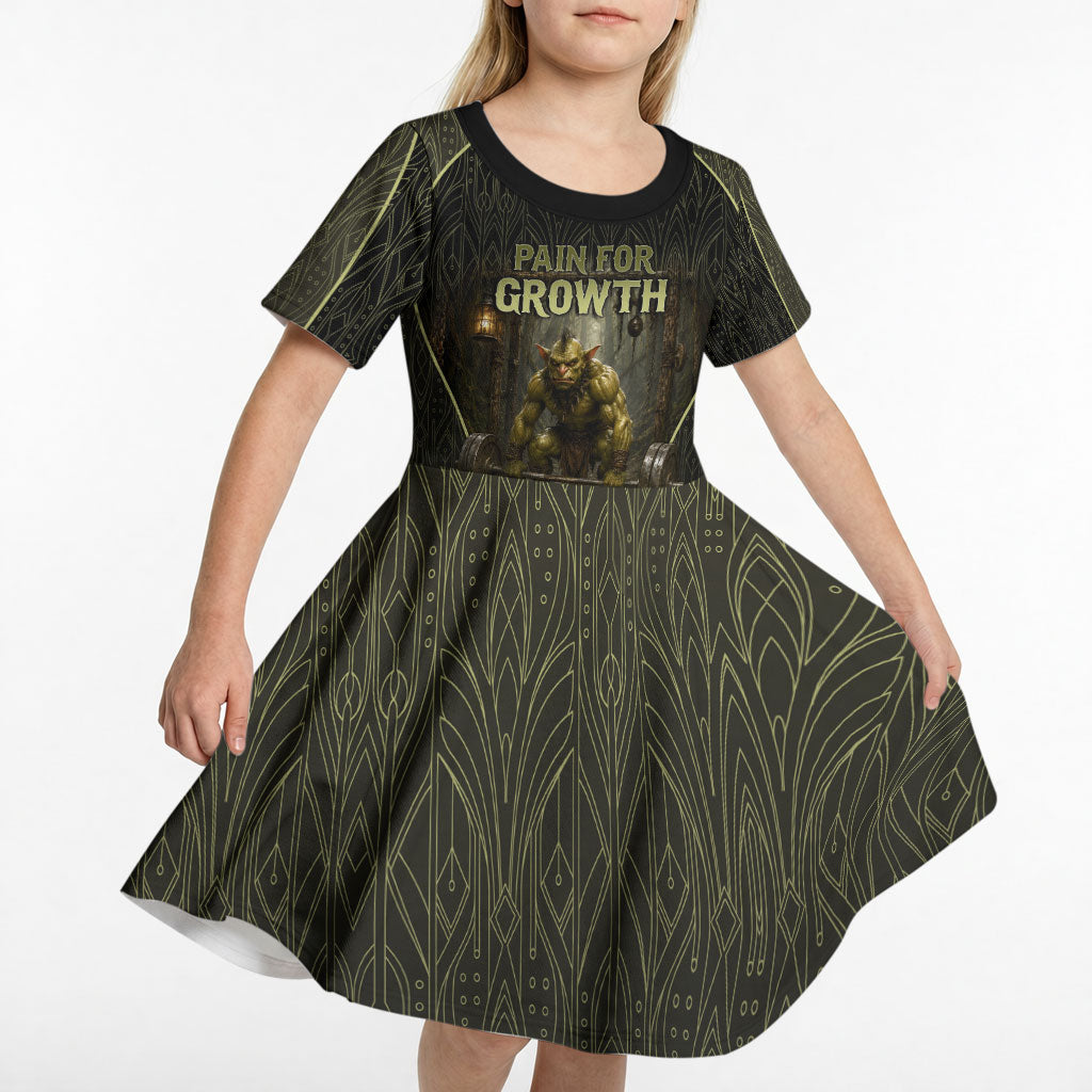 Personalized Muscular Goblin Weightlifting Kid Short Sleeve Dress Pain For Growth Dark Fantasy Gym Graphic