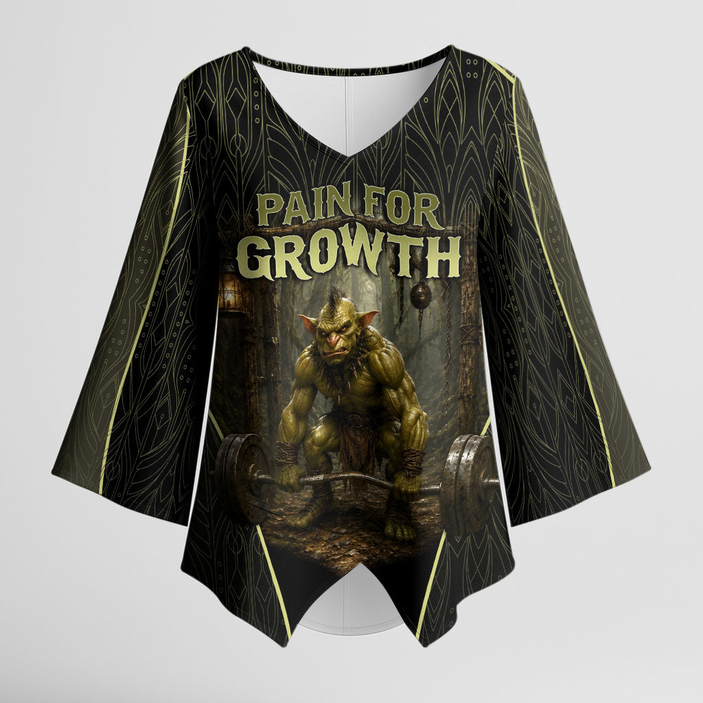 Personalized Muscular Goblin Weightlifting Kimono Sleeve Blouse Pain For Growth Dark Fantasy Gym Graphic