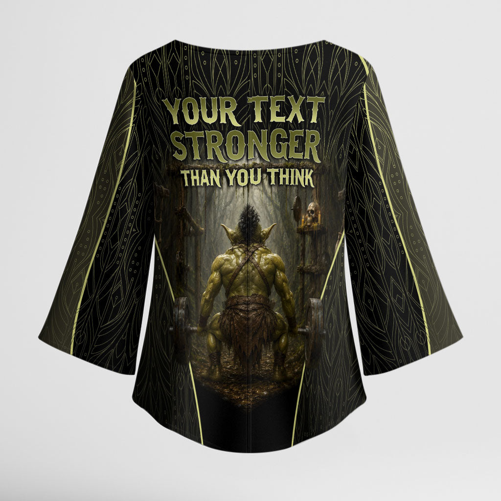 Personalized Muscular Goblin Weightlifting Kimono Sleeve Blouse Pain For Growth Dark Fantasy Gym Graphic