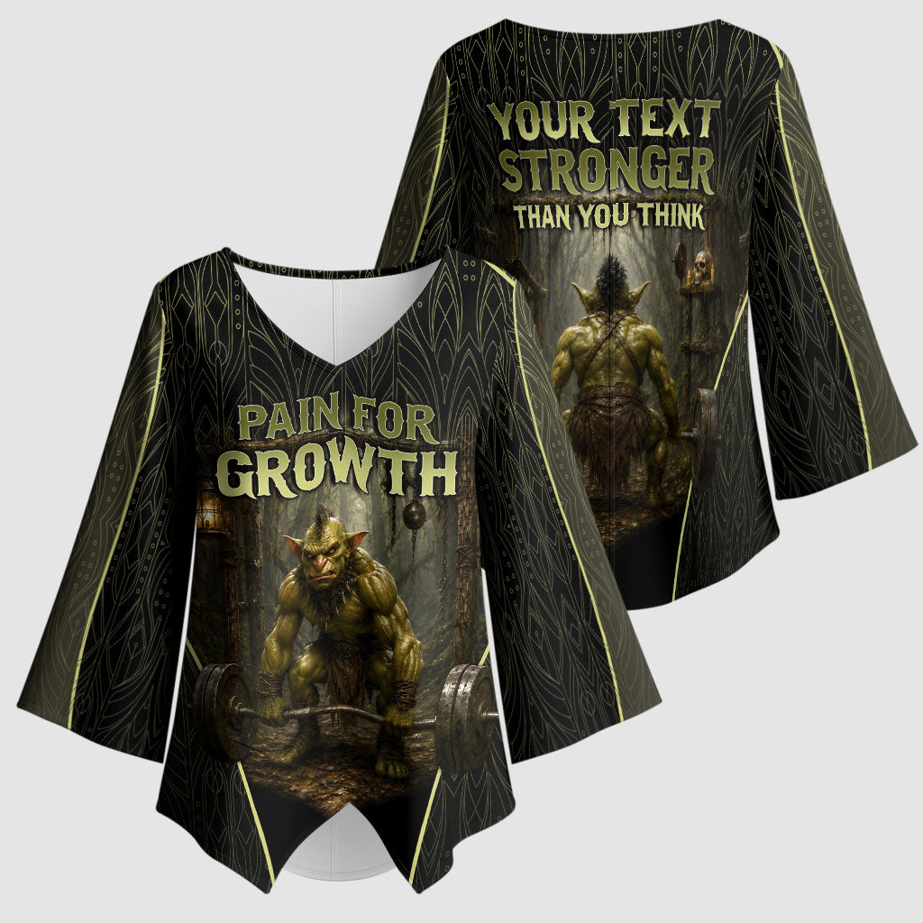 Personalized Muscular Goblin Weightlifting Kimono Sleeve Blouse Pain For Growth Dark Fantasy Gym Graphic