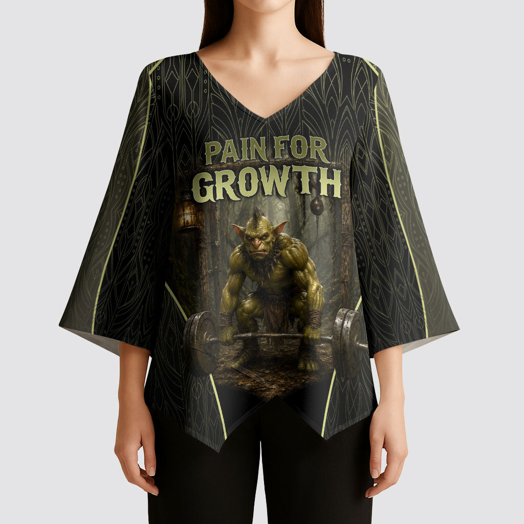 Personalized Muscular Goblin Weightlifting Kimono Sleeve Blouse Pain For Growth Dark Fantasy Gym Graphic