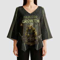 Personalized Muscular Goblin Weightlifting Kimono Sleeve Blouse Pain For Growth Dark Fantasy Gym Graphic