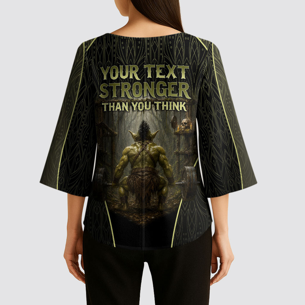 Personalized Muscular Goblin Weightlifting Kimono Sleeve Blouse Pain For Growth Dark Fantasy Gym Graphic