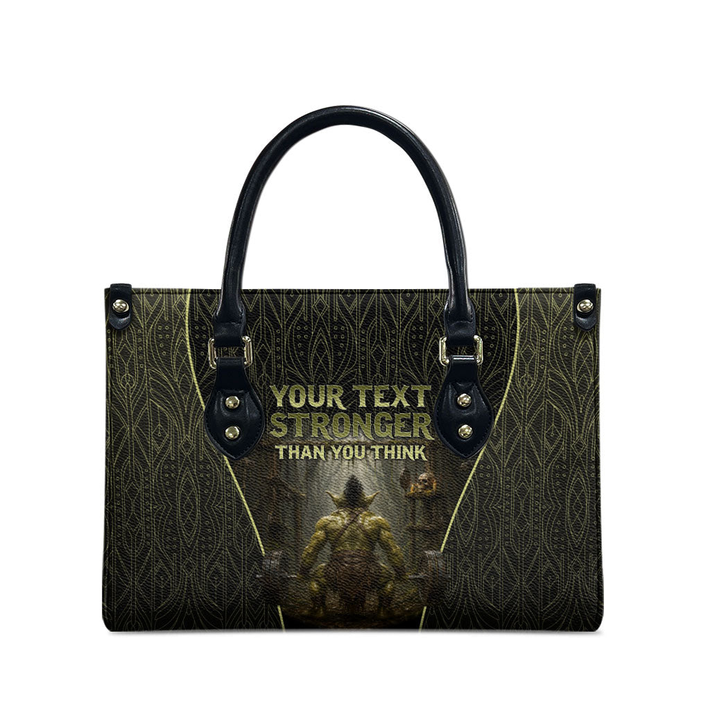 Personalized Muscular Goblin Weightlifting Leather Bag Pain For Growth Dark Fantasy Gym Graphic