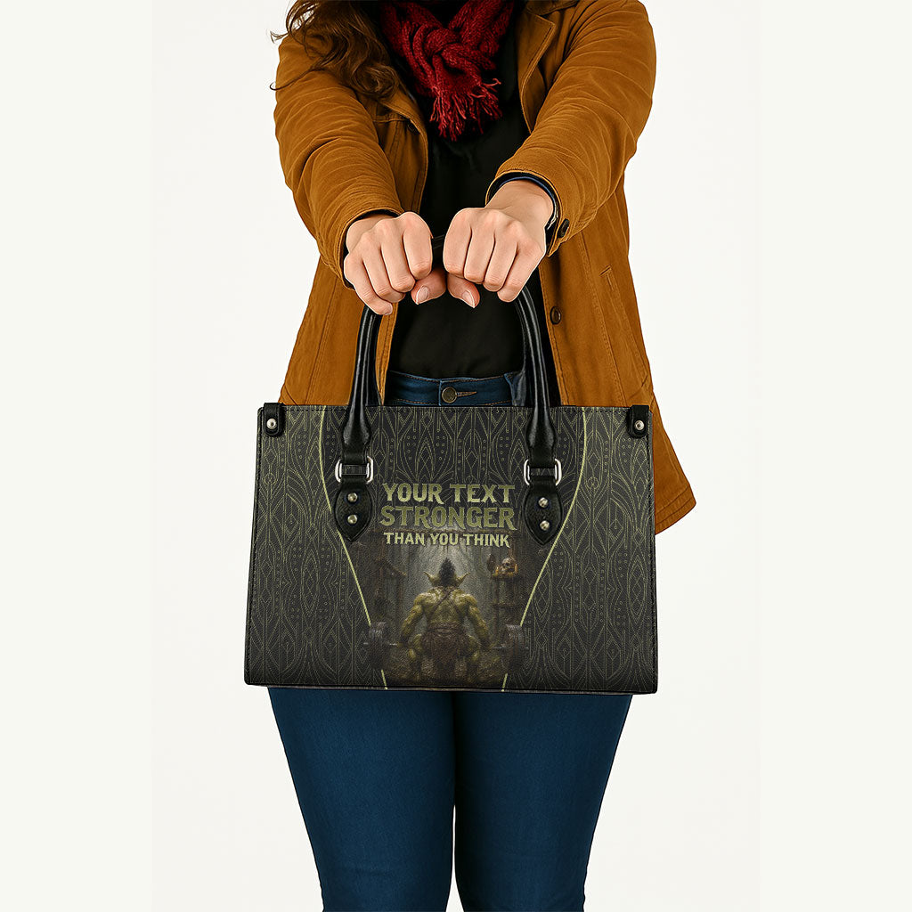 Personalized Muscular Goblin Weightlifting Leather Bag Pain For Growth Dark Fantasy Gym Graphic