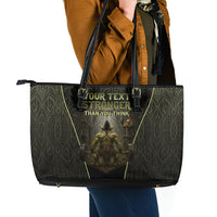 Personalized Muscular Goblin Weightlifting Leather Tote Bag Pain For Growth Dark Fantasy Gym Graphic