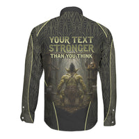 Personalized Muscular Goblin Weightlifting Long Sleeve Button Shirt Pain For Growth Dark Fantasy Gym Graphic