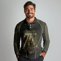 Personalized Muscular Goblin Weightlifting Long Sleeve Polo Shirt Pain For Growth Dark Fantasy Gym Graphic