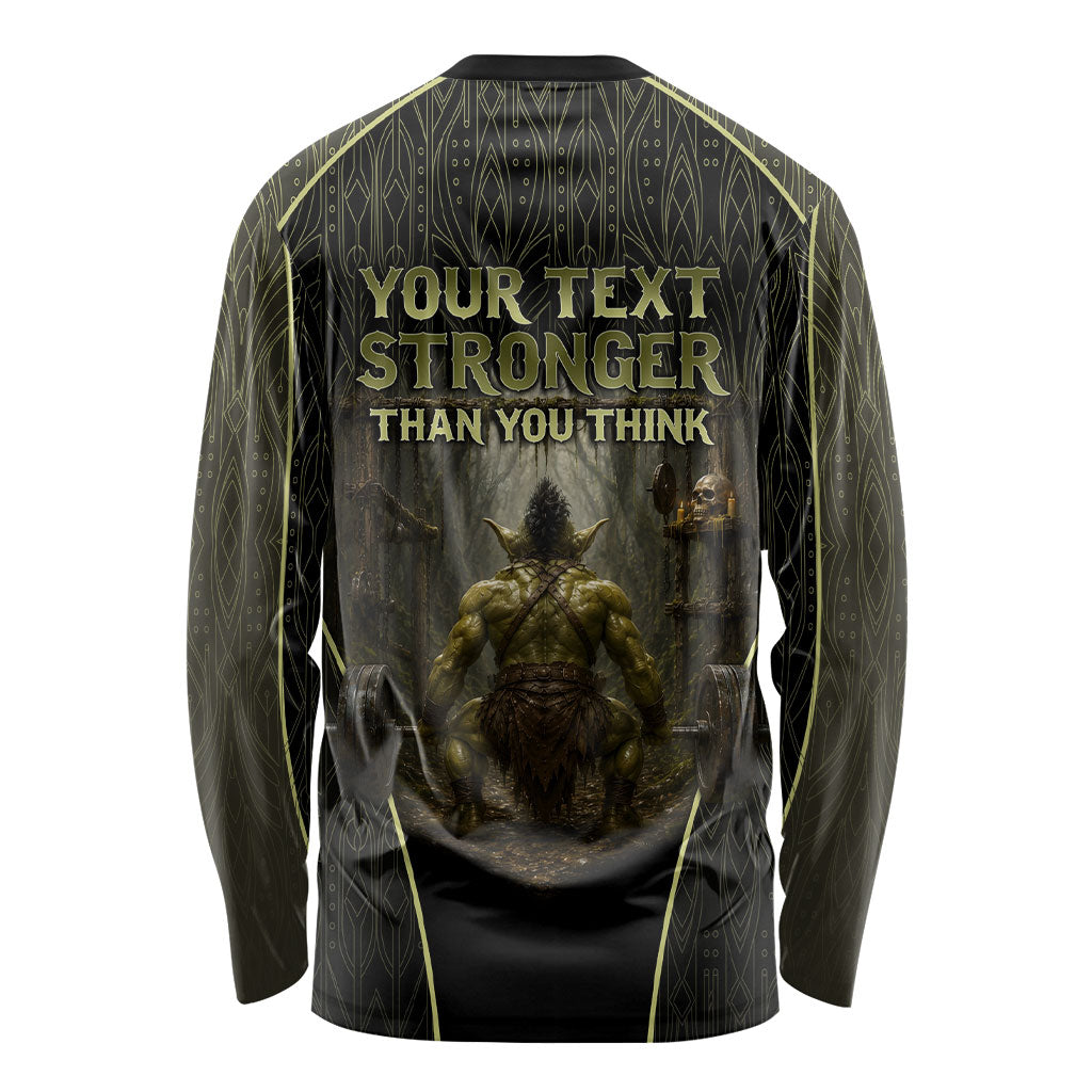 Personalized Muscular Goblin Weightlifting Long Sleeve Shirt Pain For Growth Dark Fantasy Gym Graphic