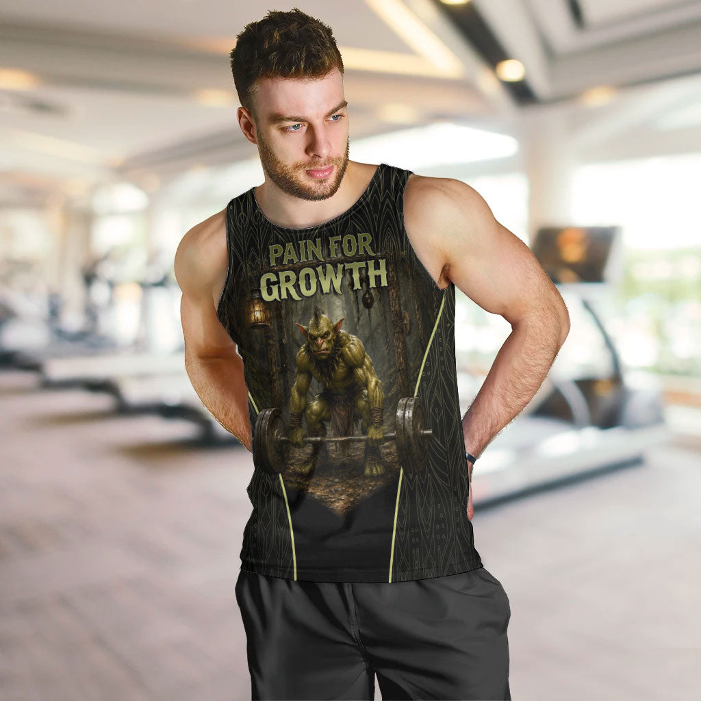 Personalized Muscular Goblin Weightlifting Men Tank Top Pain For Growth Dark Fantasy Gym Graphic