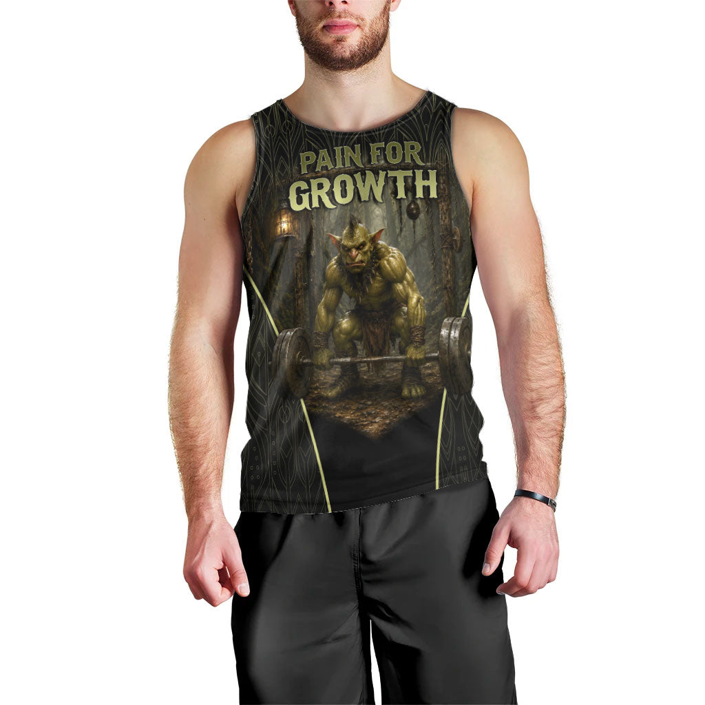 Personalized Muscular Goblin Weightlifting Men Tank Top Pain For Growth Dark Fantasy Gym Graphic