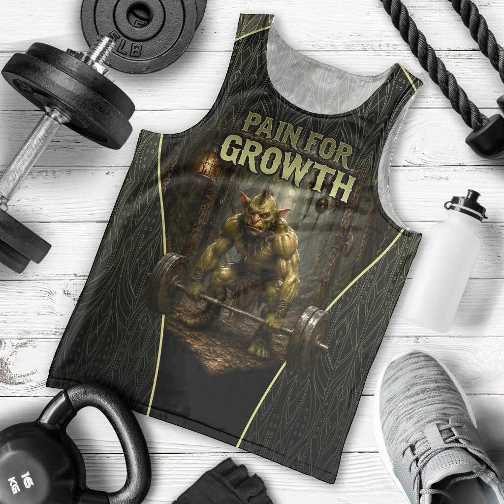 Personalized Muscular Goblin Weightlifting Men Tank Top Pain For Growth Dark Fantasy Gym Graphic