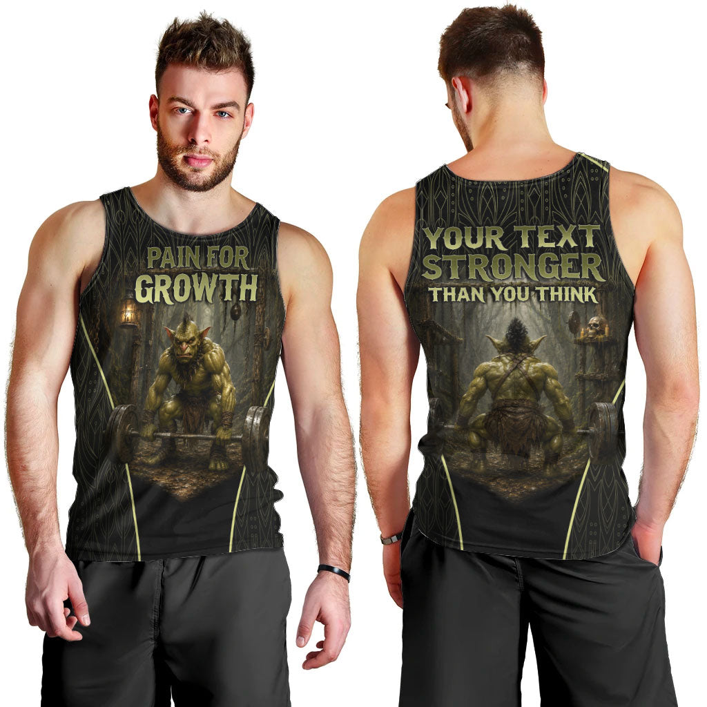 Personalized Muscular Goblin Weightlifting Men Tank Top Pain For Growth Dark Fantasy Gym Graphic