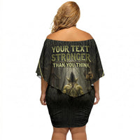 Personalized Muscular Goblin Weightlifting Off Shoulder Short Dress Pain For Growth Dark Fantasy Gym Graphic