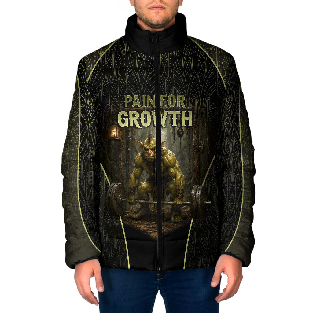 Personalized Muscular Goblin Weightlifting Padded Jacket Pain For Growth Dark Fantasy Gym Graphic