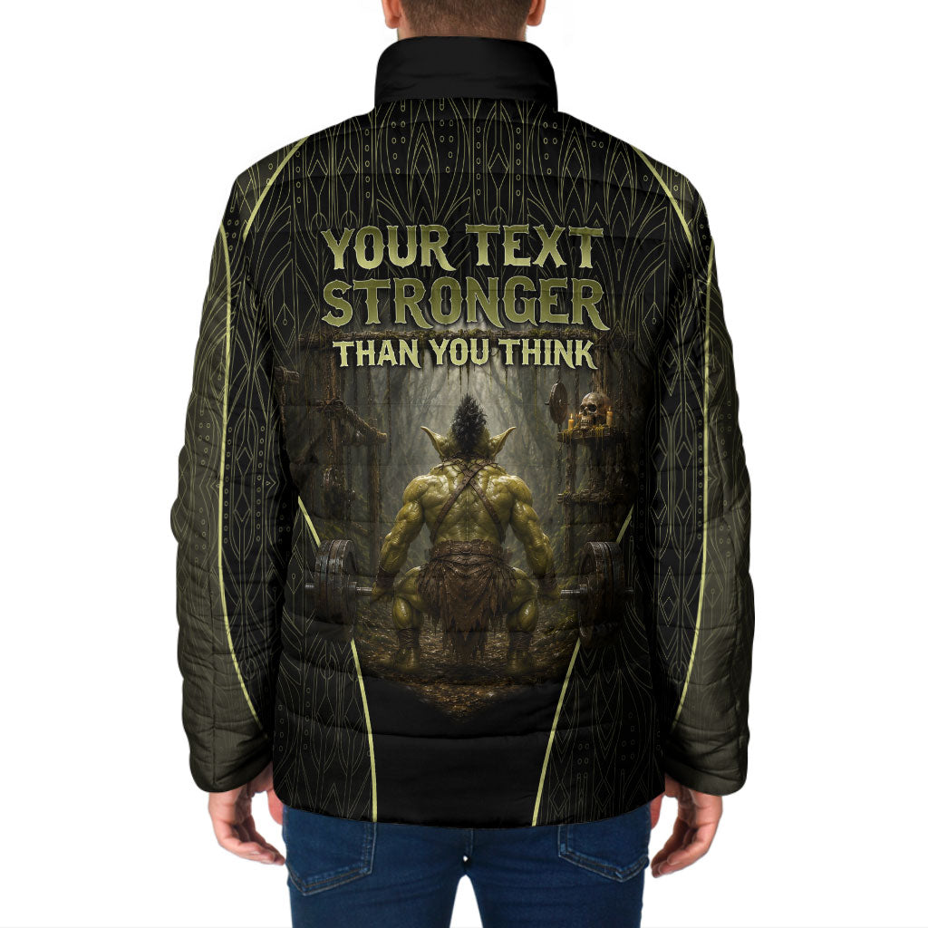Personalized Muscular Goblin Weightlifting Padded Jacket Pain For Growth Dark Fantasy Gym Graphic