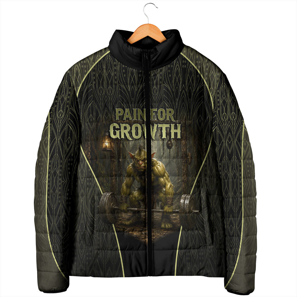 Personalized Muscular Goblin Weightlifting Padded Jacket Pain For Growth Dark Fantasy Gym Graphic