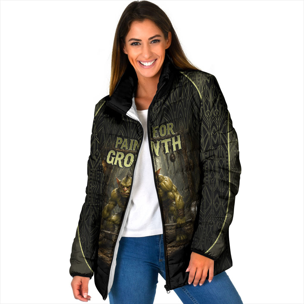 Personalized Muscular Goblin Weightlifting Padded Jacket Pain For Growth Dark Fantasy Gym Graphic