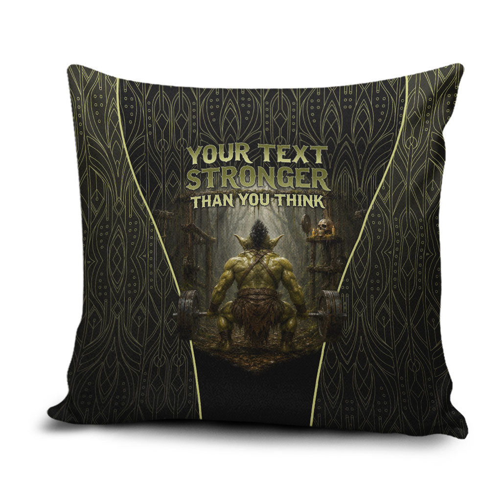 Personalized Muscular Goblin Weightlifting Pillow Cover Pain For Growth Dark Fantasy Gym Graphic