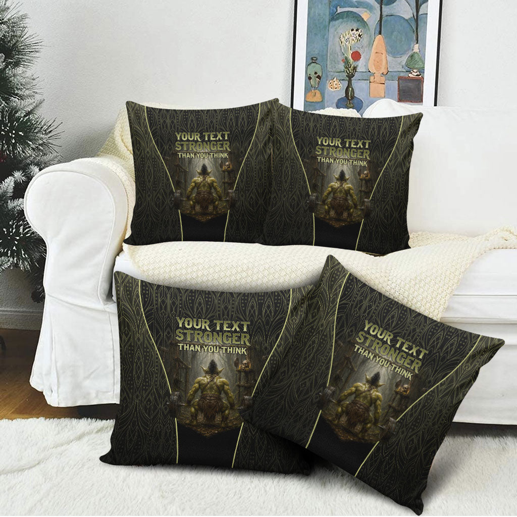 Personalized Muscular Goblin Weightlifting Pillow Cover Pain For Growth Dark Fantasy Gym Graphic