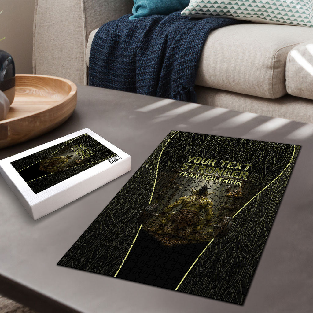 Personalized Muscular Goblin Weightlifting Puzzle Pain For Growth Dark Fantasy Gym Graphic