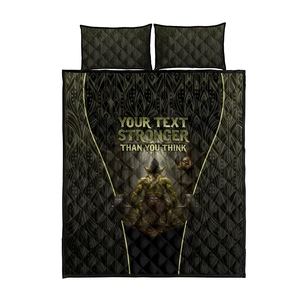Personalized Muscular Goblin Weightlifting Quilt Bed Set Pain For Growth Dark Fantasy Gym Graphic