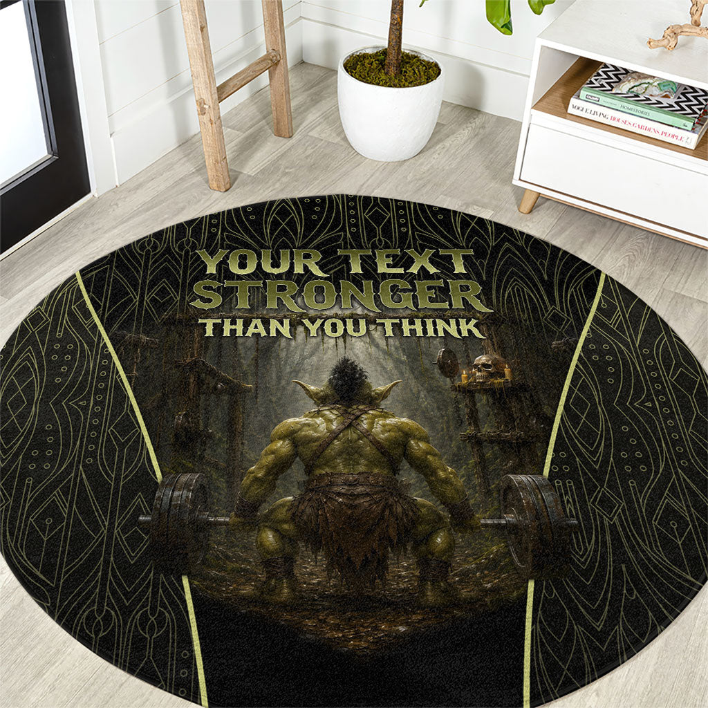 Personalized Muscular Goblin Weightlifting Round Carpet Pain For Growth Dark Fantasy Gym Graphic