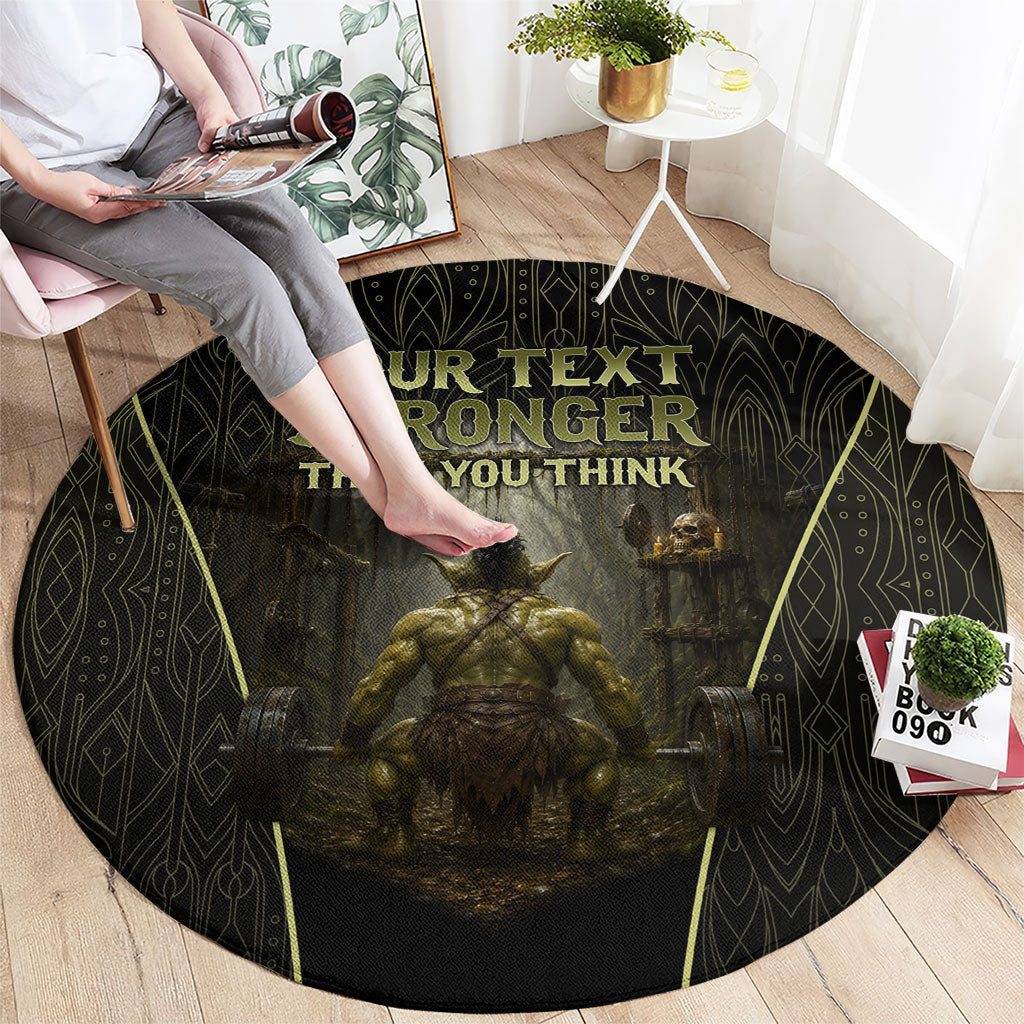 Personalized Muscular Goblin Weightlifting Round Carpet Pain For Growth Dark Fantasy Gym Graphic