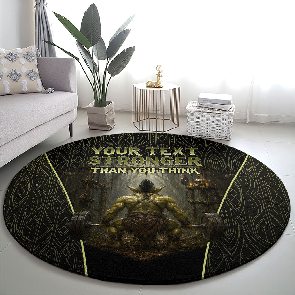 Personalized Muscular Goblin Weightlifting Round Carpet Pain For Growth Dark Fantasy Gym Graphic