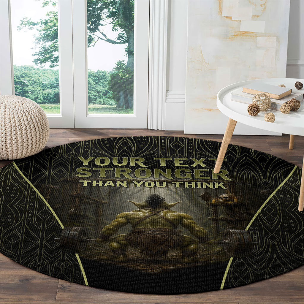 Personalized Muscular Goblin Weightlifting Round Carpet Pain For Growth Dark Fantasy Gym Graphic