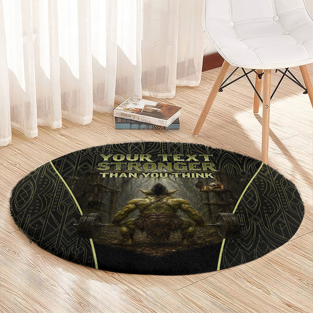 Personalized Muscular Goblin Weightlifting Round Carpet Pain For Growth Dark Fantasy Gym Graphic