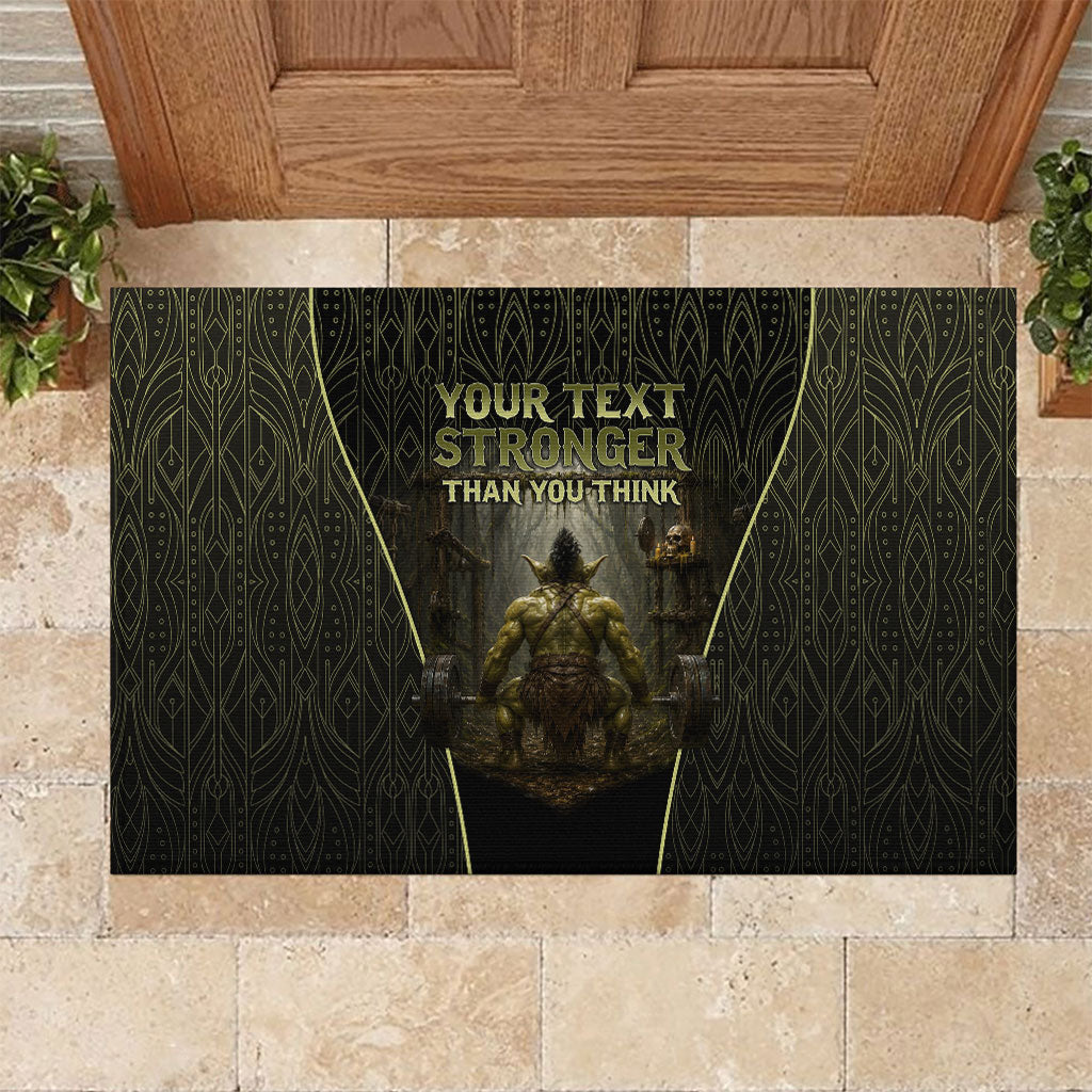 Personalized Muscular Goblin Weightlifting Rubber Doormat Pain For Growth Dark Fantasy Gym Graphic