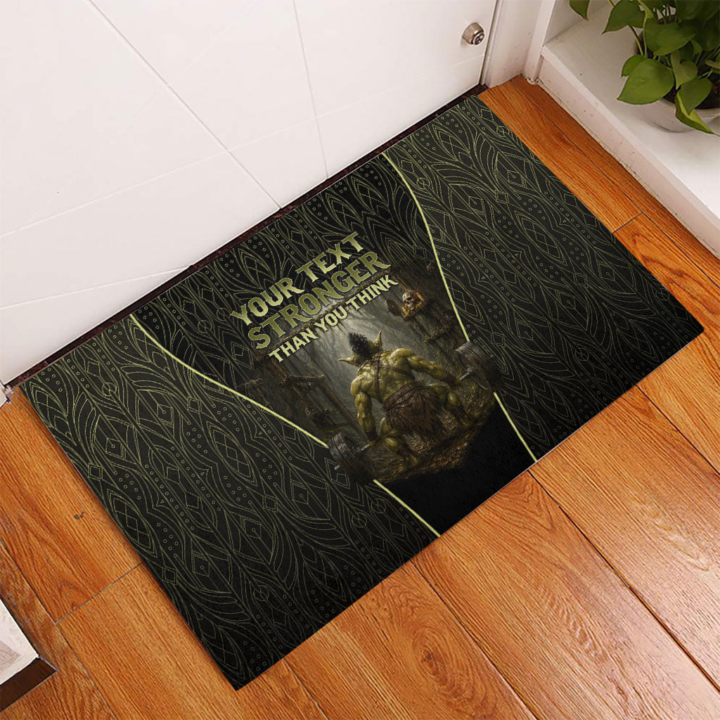 Personalized Muscular Goblin Weightlifting Rubber Doormat Pain For Growth Dark Fantasy Gym Graphic
