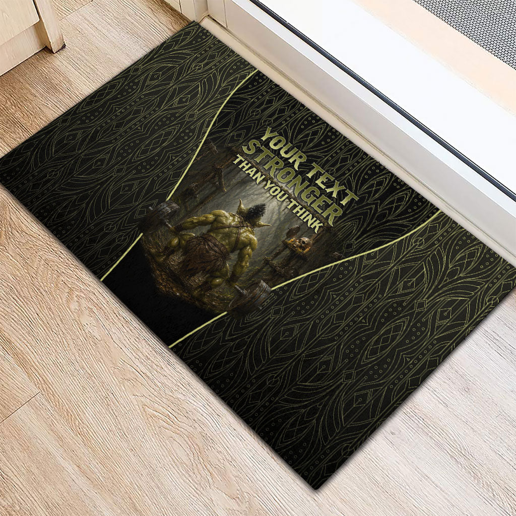 Personalized Muscular Goblin Weightlifting Rubber Doormat Pain For Growth Dark Fantasy Gym Graphic